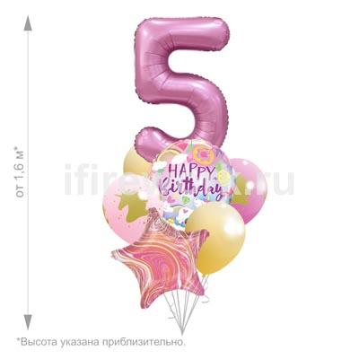 С днем рождения Единорог розовый элегантный с цифрой