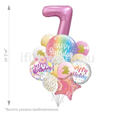 С днем рождения Единорог розовый восхитительный с цифрой