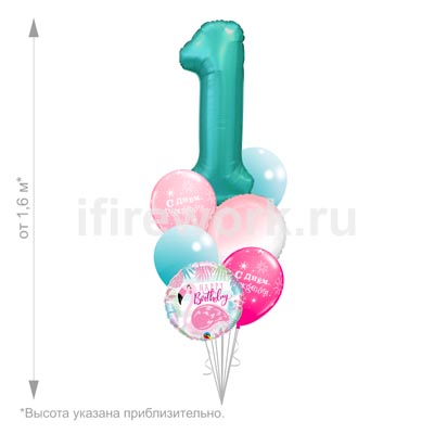 С днем рождения Фламинго элегантный с цифрой